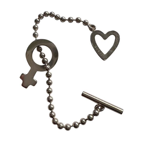GUCCI Ball and Chain Heart Bracelet with Female Symbol Pendant Charm - Picture 1 of 12